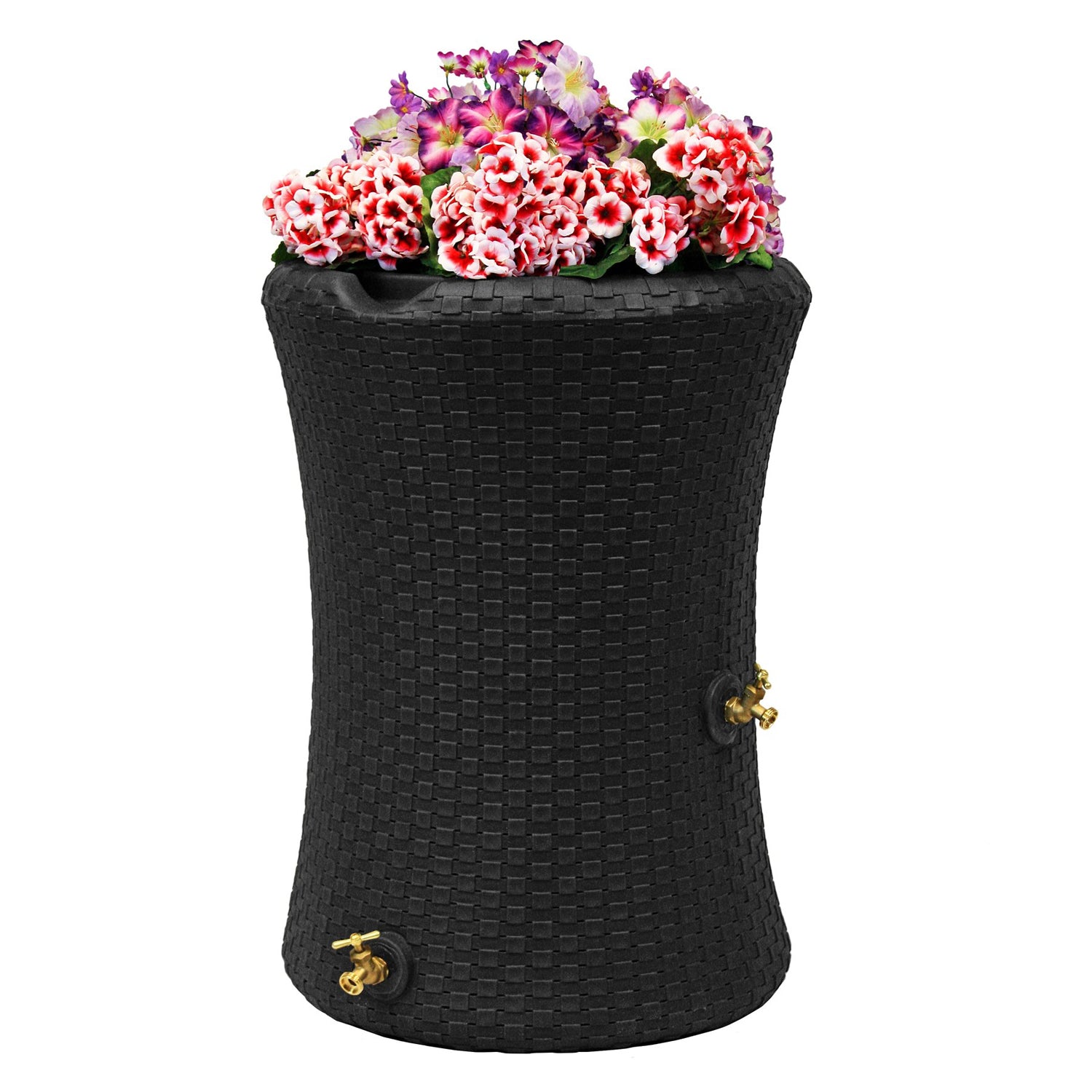 Good Ideas Impressions 50 Gal Nantucket Dual Spigot Rain Barrel Planter, Black - VMInnovations