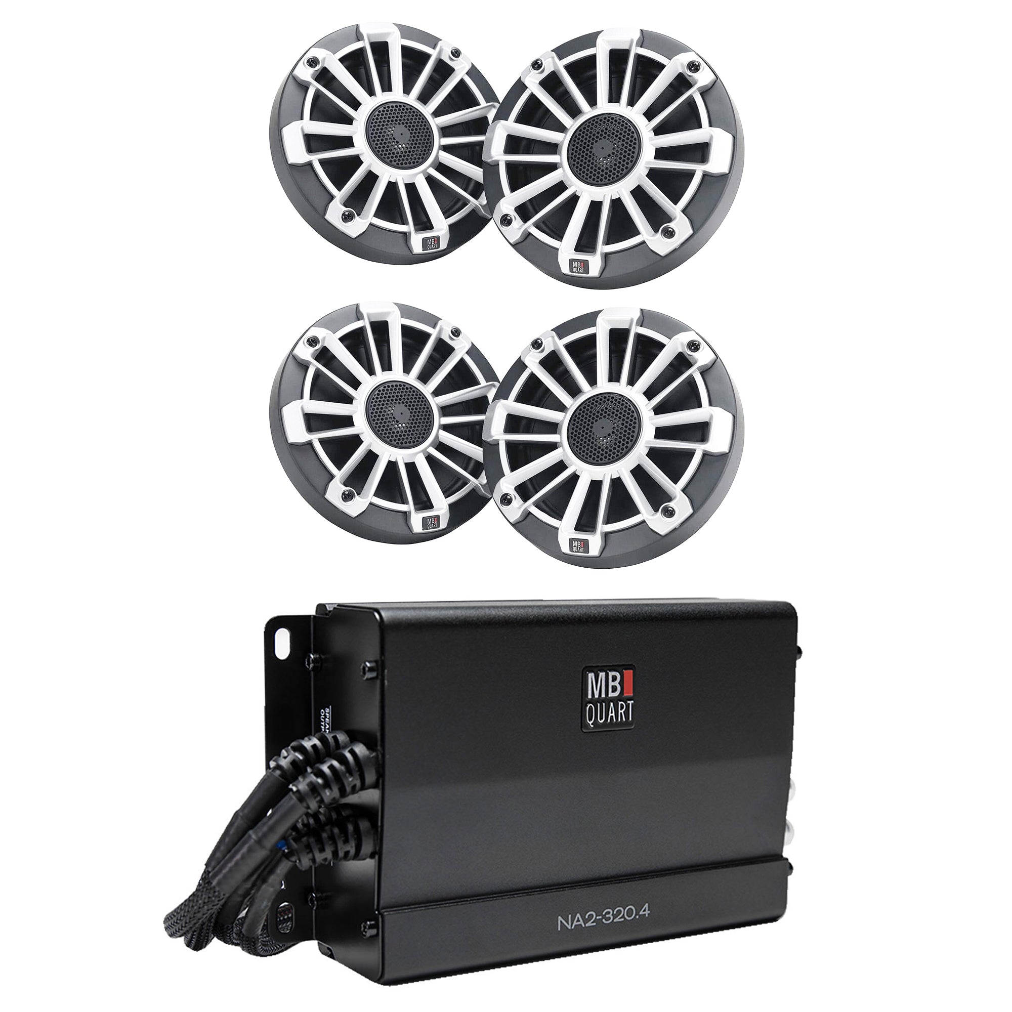 MB Quart Marine Powersports Nautic 320 Watt Amplifier with 2 Marine Speaker Pair - VMInnovations