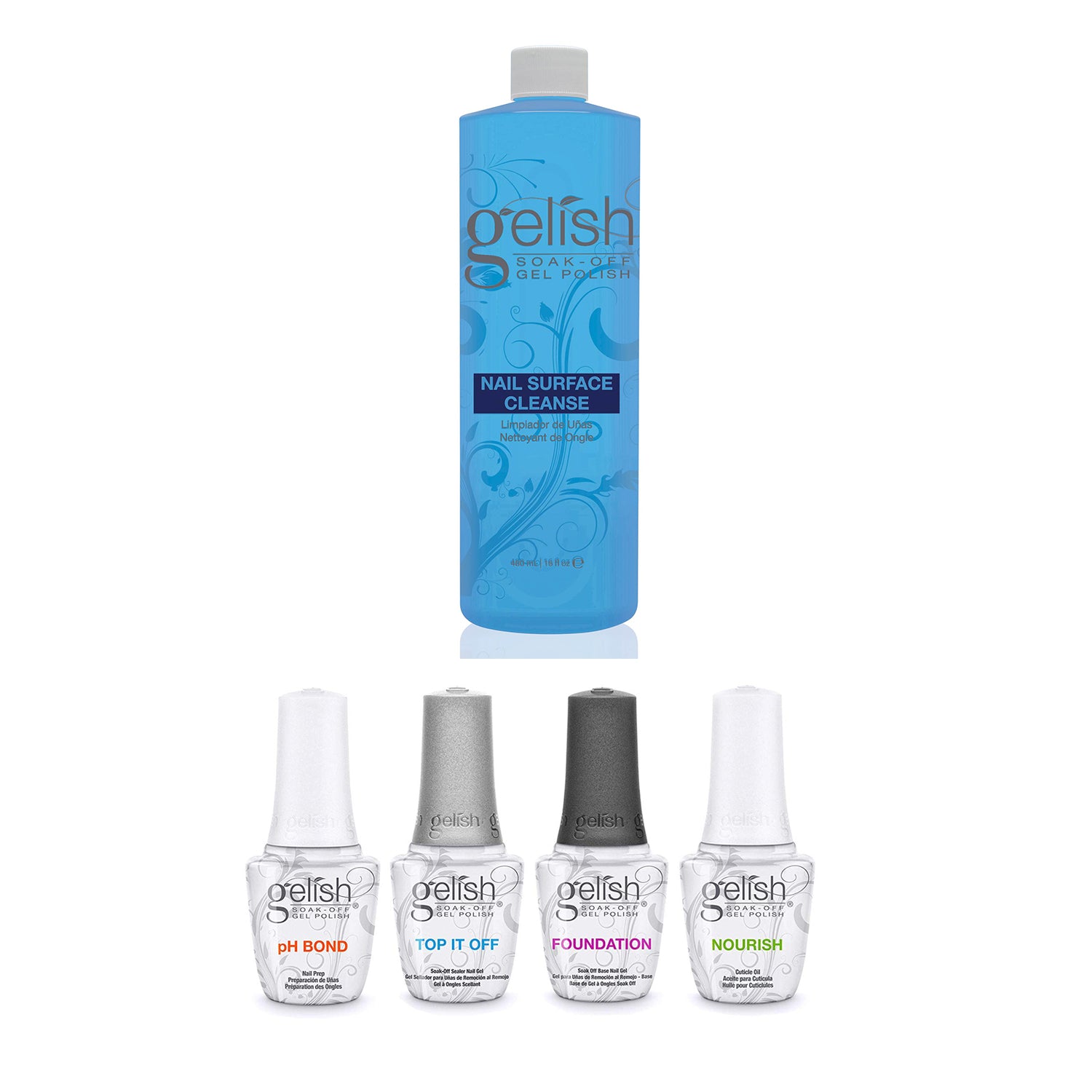Gelish Fantastic Four Gel Polish Essentials Kit + Gelish Nail Surface Cleanser - VMInnovations