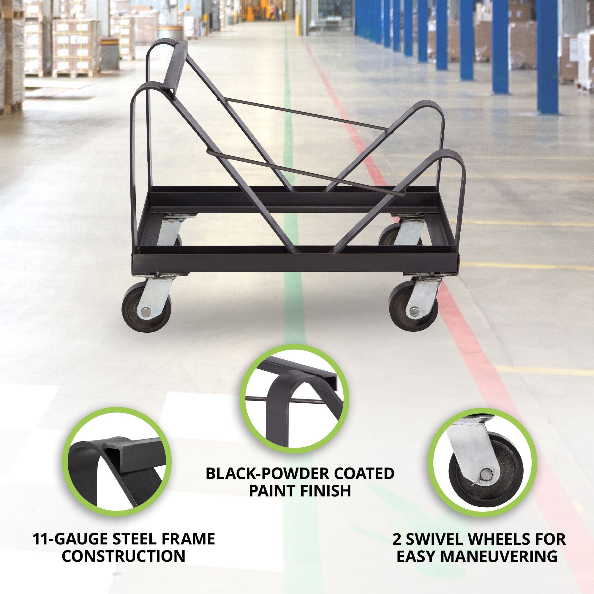 NPS Powder Coated Steel Stackable Chair Dolly for 40 8500 Series Chairs, Black - VMInnovations