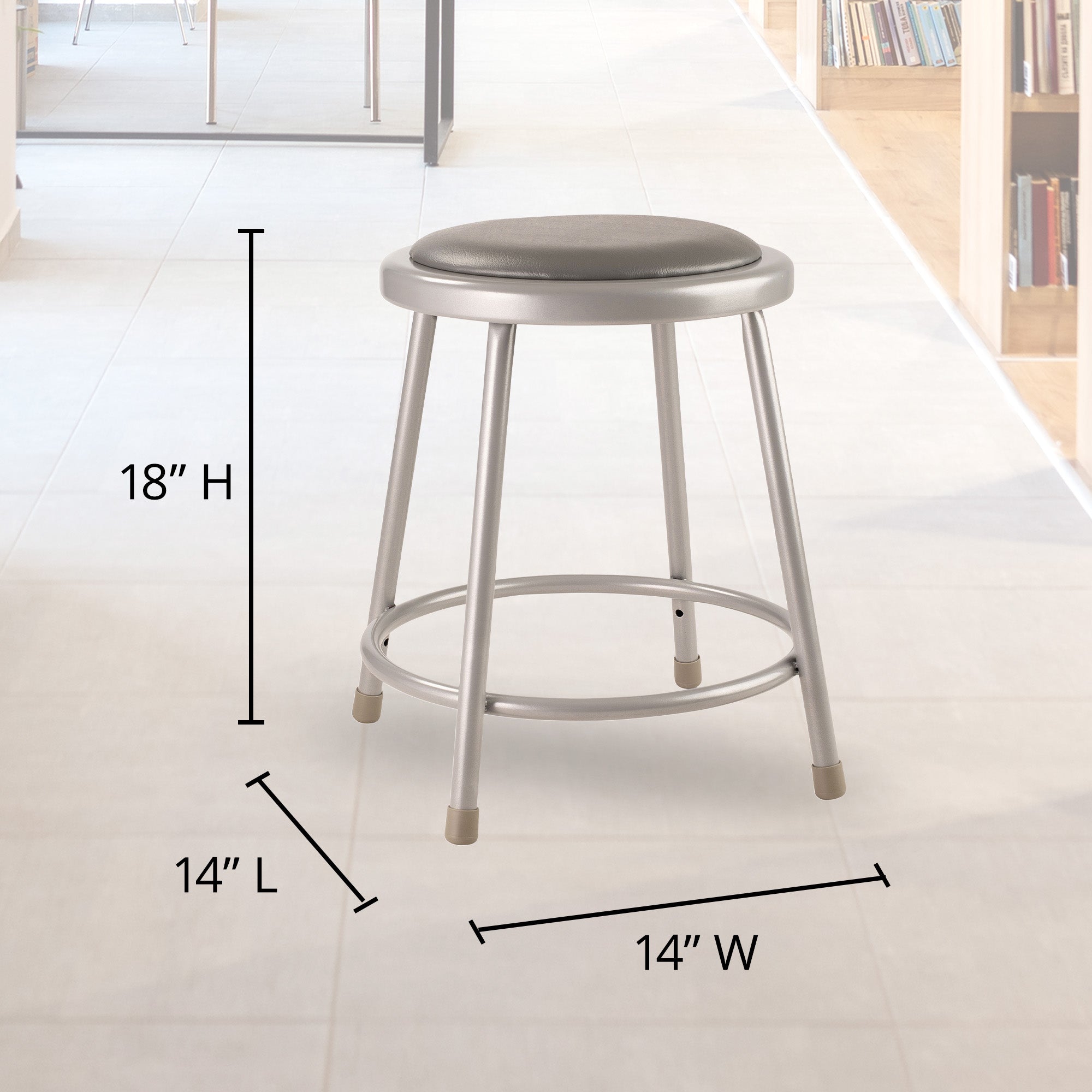 National Public Seating 6400 Series 18" Steel Stool Supports 300lb, Grey (Used) - VMInnovations