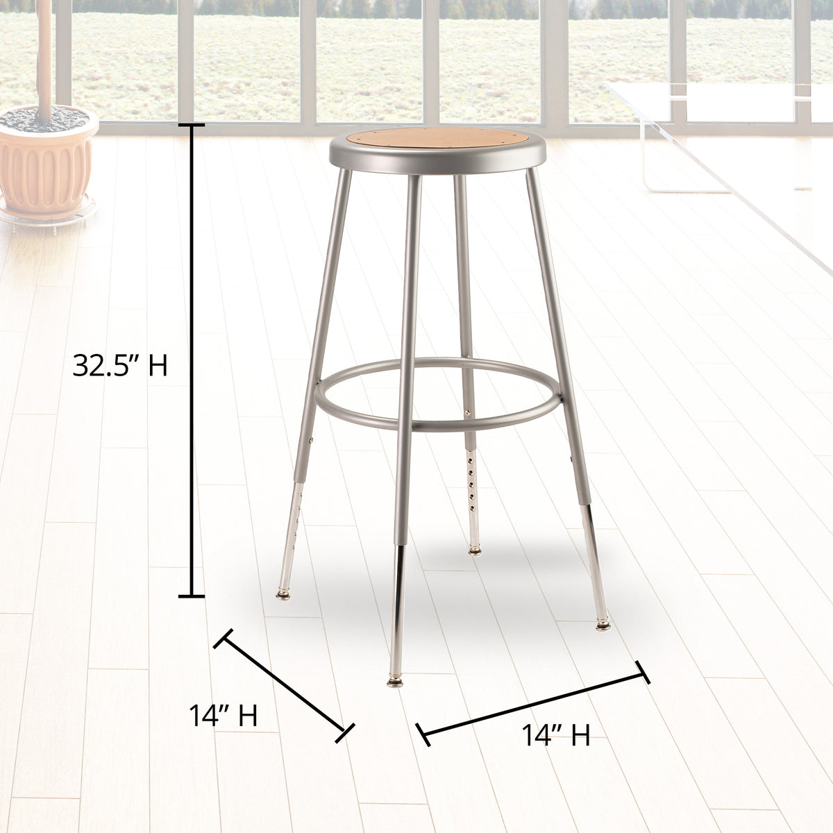 National Public Seating 6200 Series Height Adjustable Steel Frame Stool, Gray