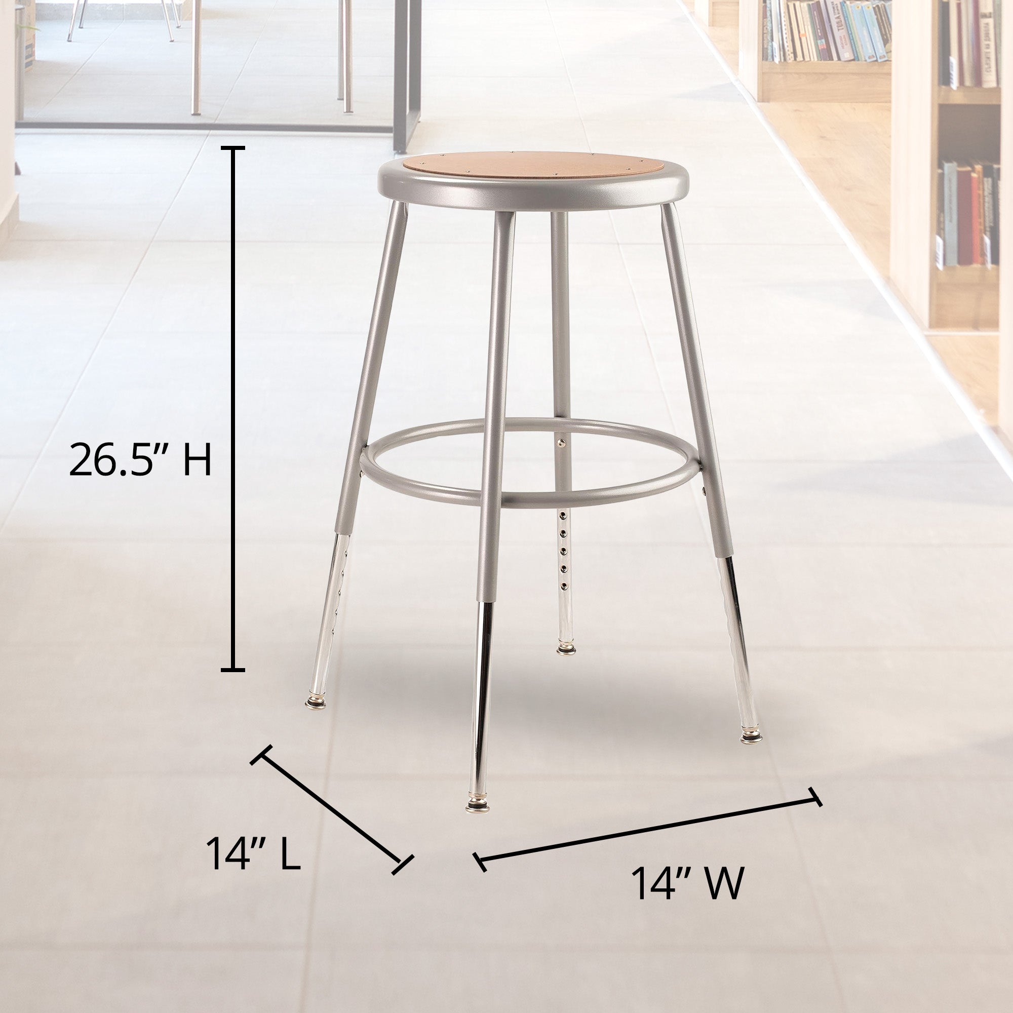 National Public Seating 18" Adjustable Height Steel Stool, Grey (Open Box) - VMInnovations