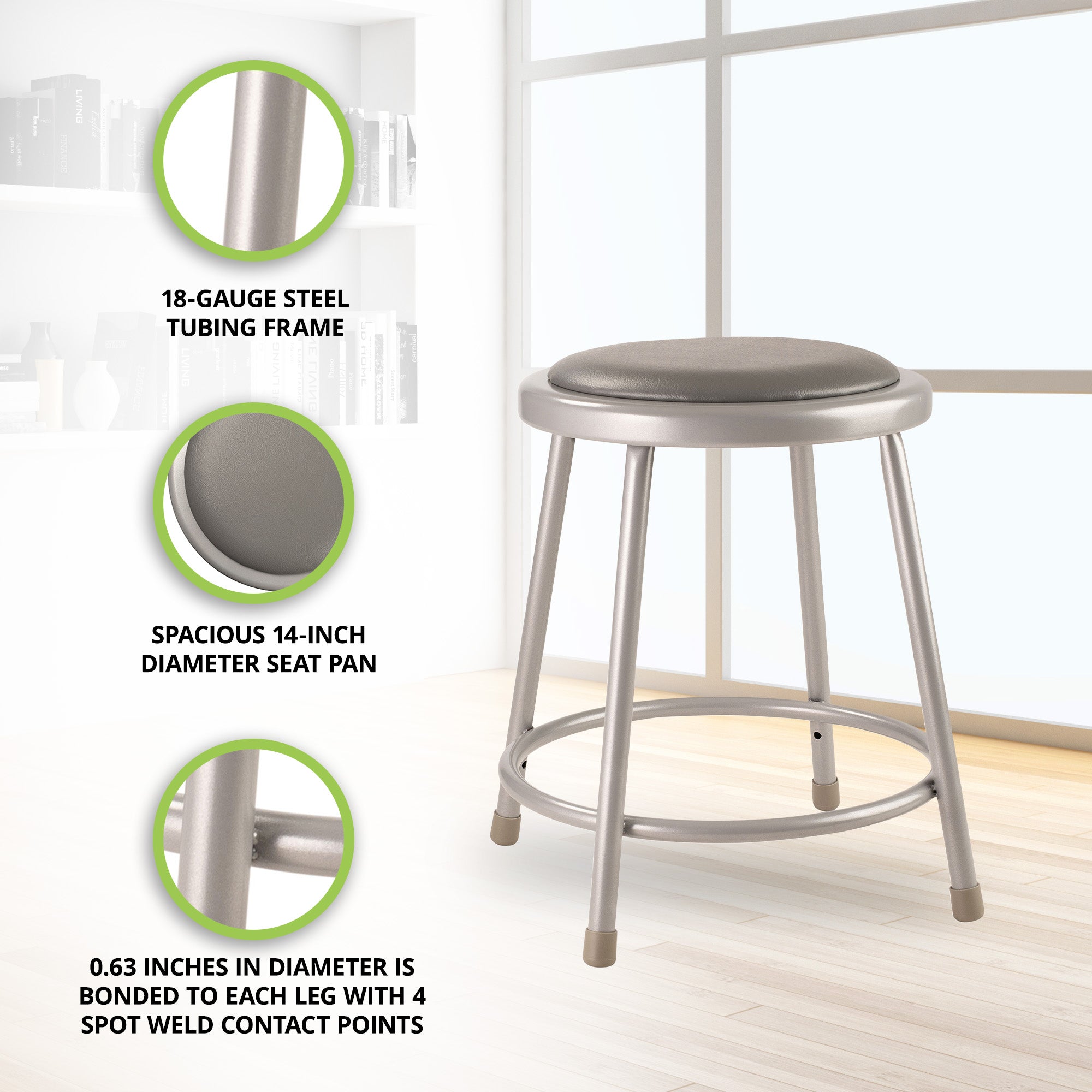 National Public Seating 6400 Series 18" Steel Stool Supports 300lb, Grey (Used) - VMInnovations