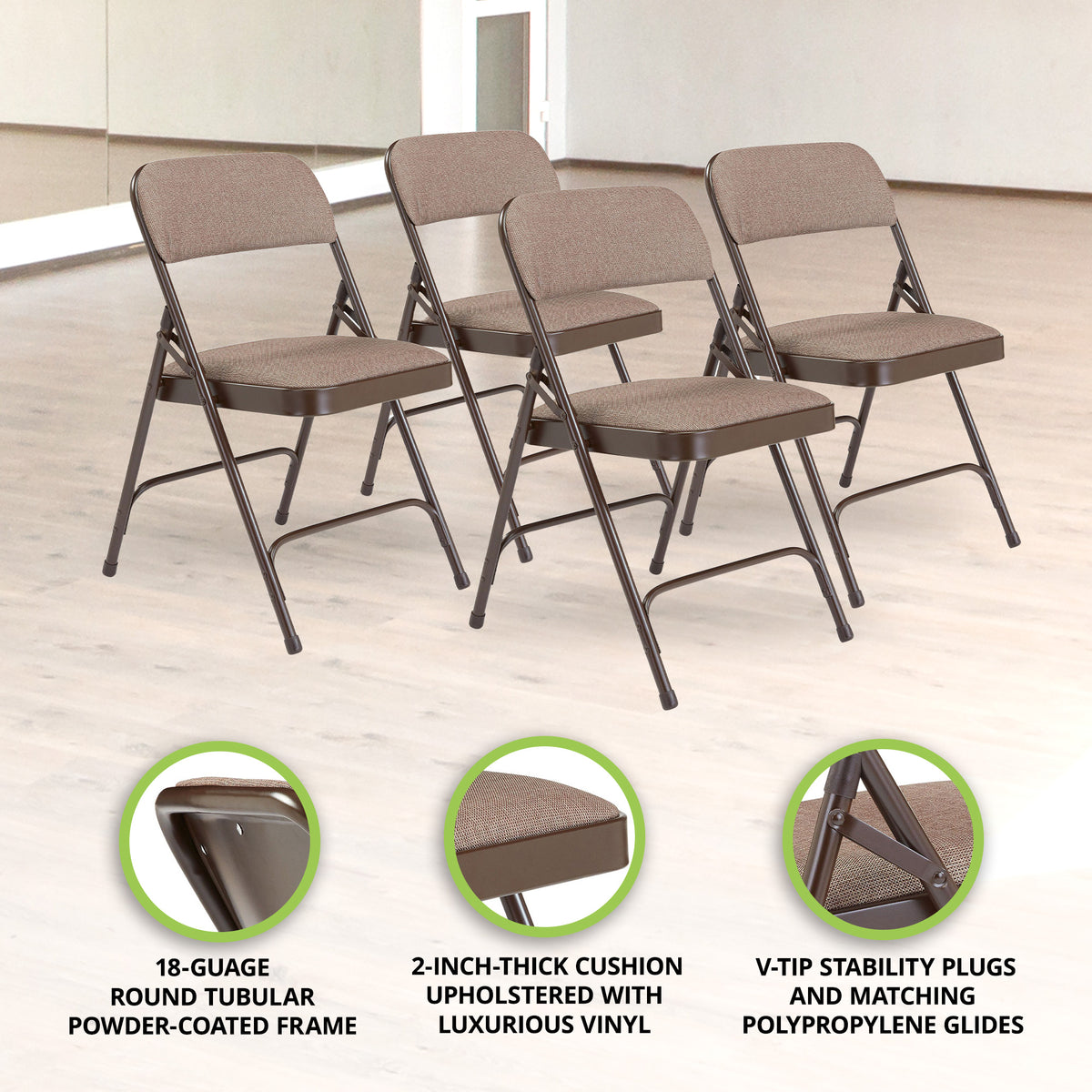 NPS 2200 Series 2" Cushion Fabric Upholstered Folding Chair, Walnut,4 Pack(Used)