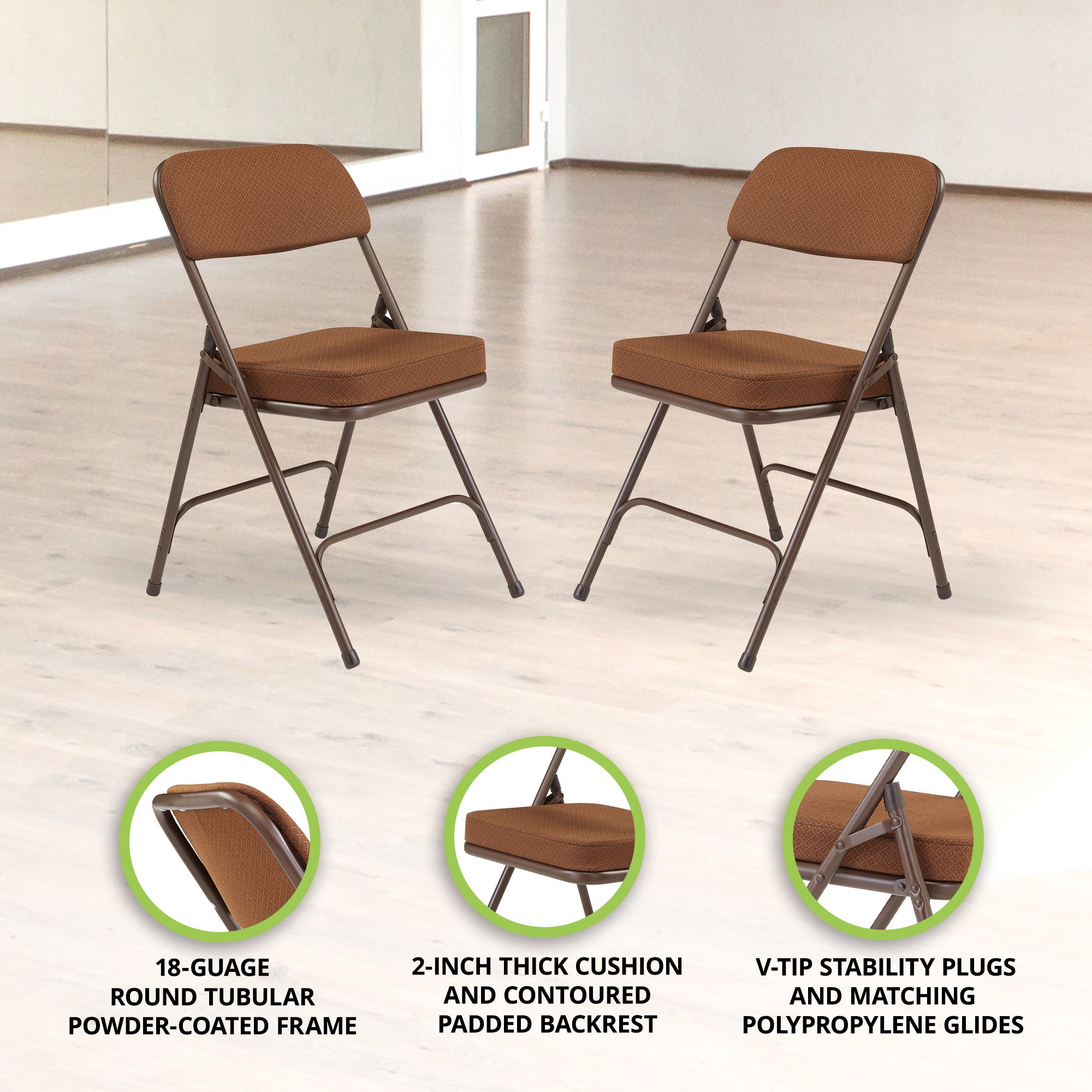 NPS 3200 Series 2" Vinyl Upholstered Office Folding Chair, Brown, 2pk(Open Box) - VMInnovations
