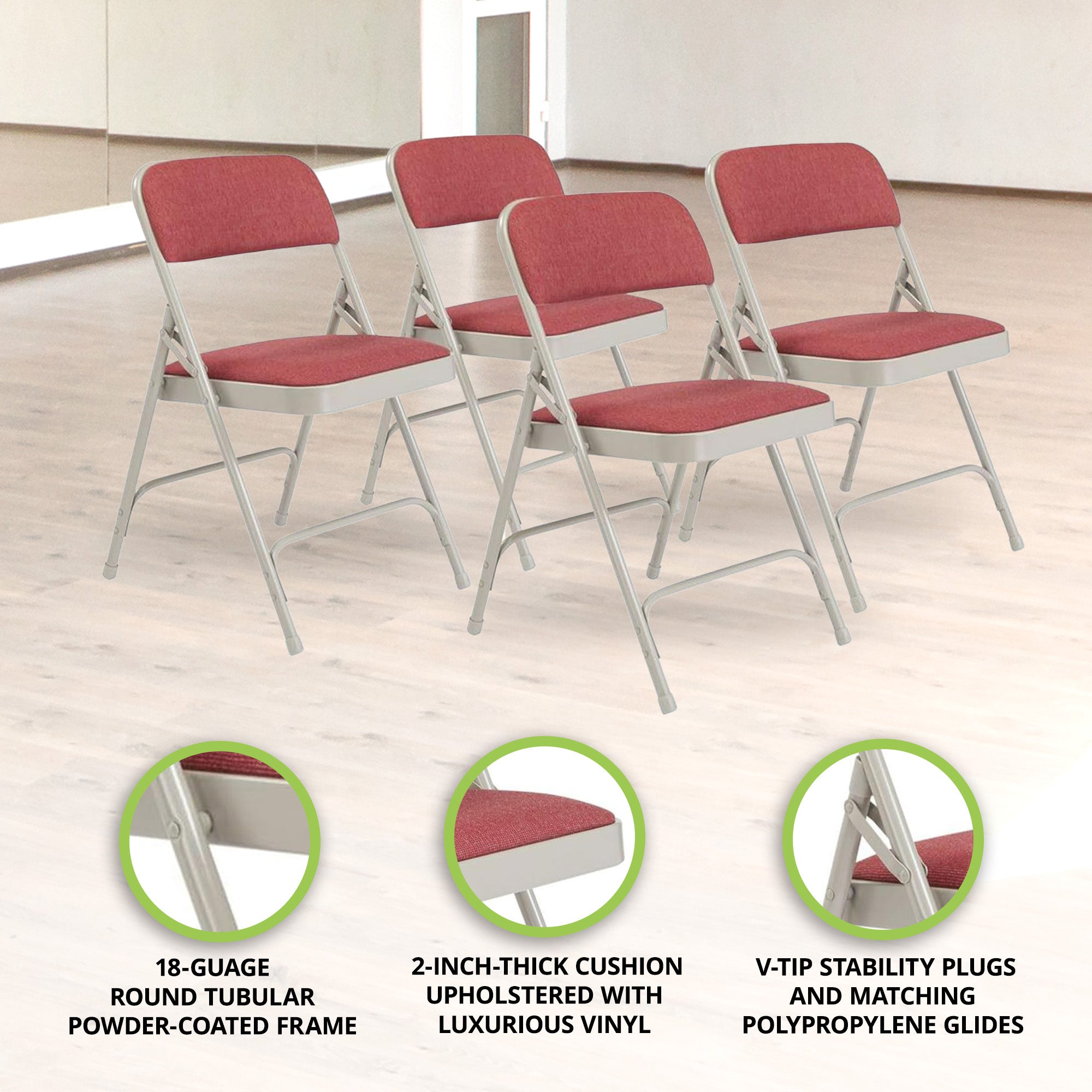 NPS 2200 Series 2" Cushion Fabric Upholstered Folding Chair, Cabernet, 4 Pack - VMInnovations
