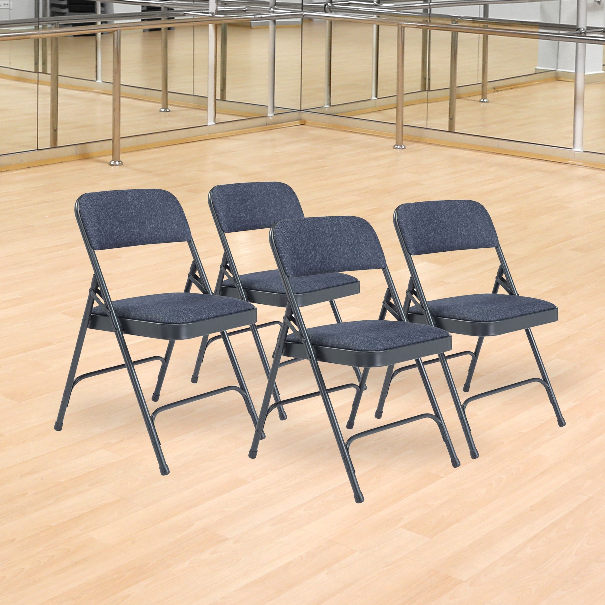 NPS 2200 Series 2" Cushion Fabric Upholstered Folding Chair, Blue, 4 Pack (Used) - VMInnovations
