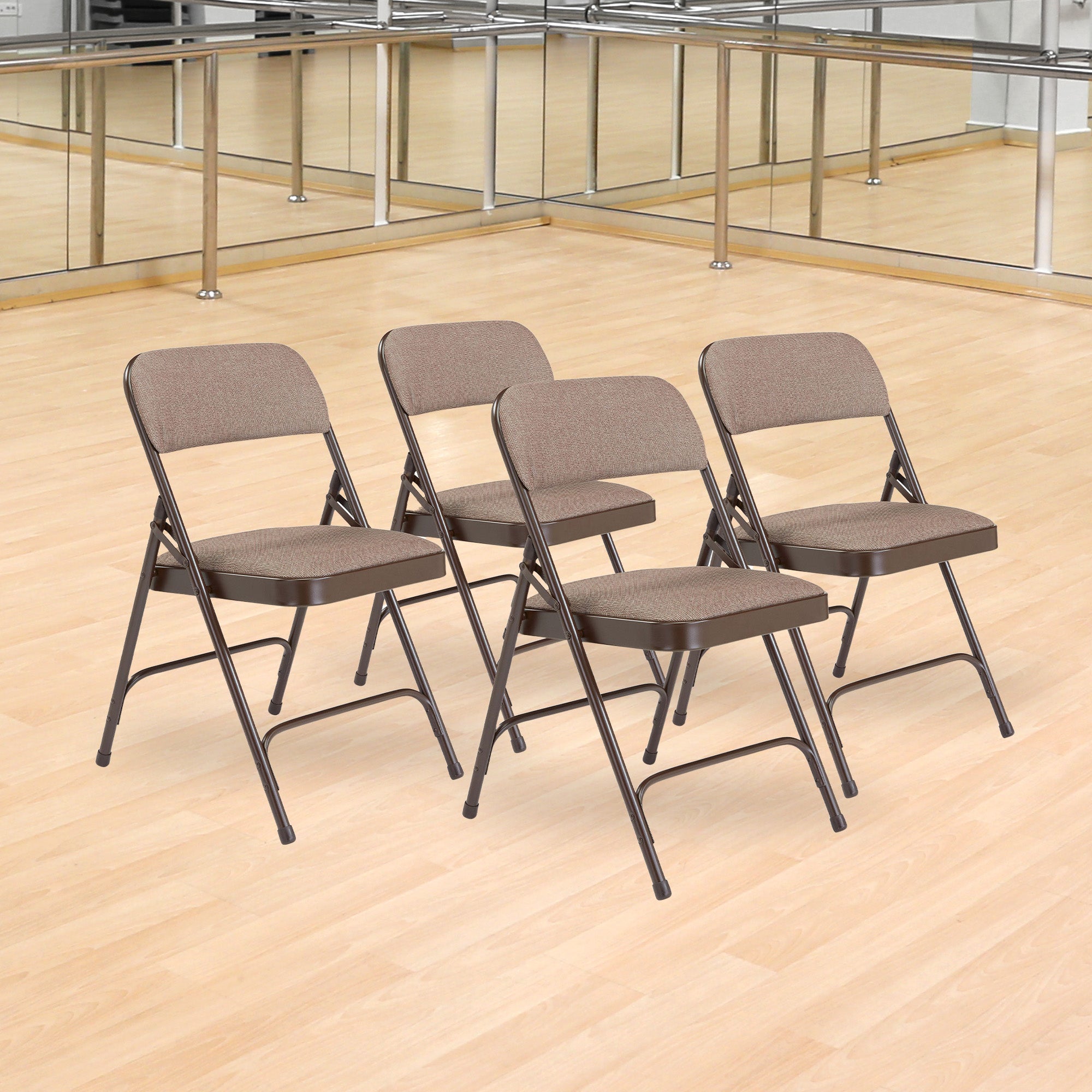 NPS 2200 Series 2" Cushion Fabric Upholstered Folding Chair, Walnut, 4 Pack - VMInnovations