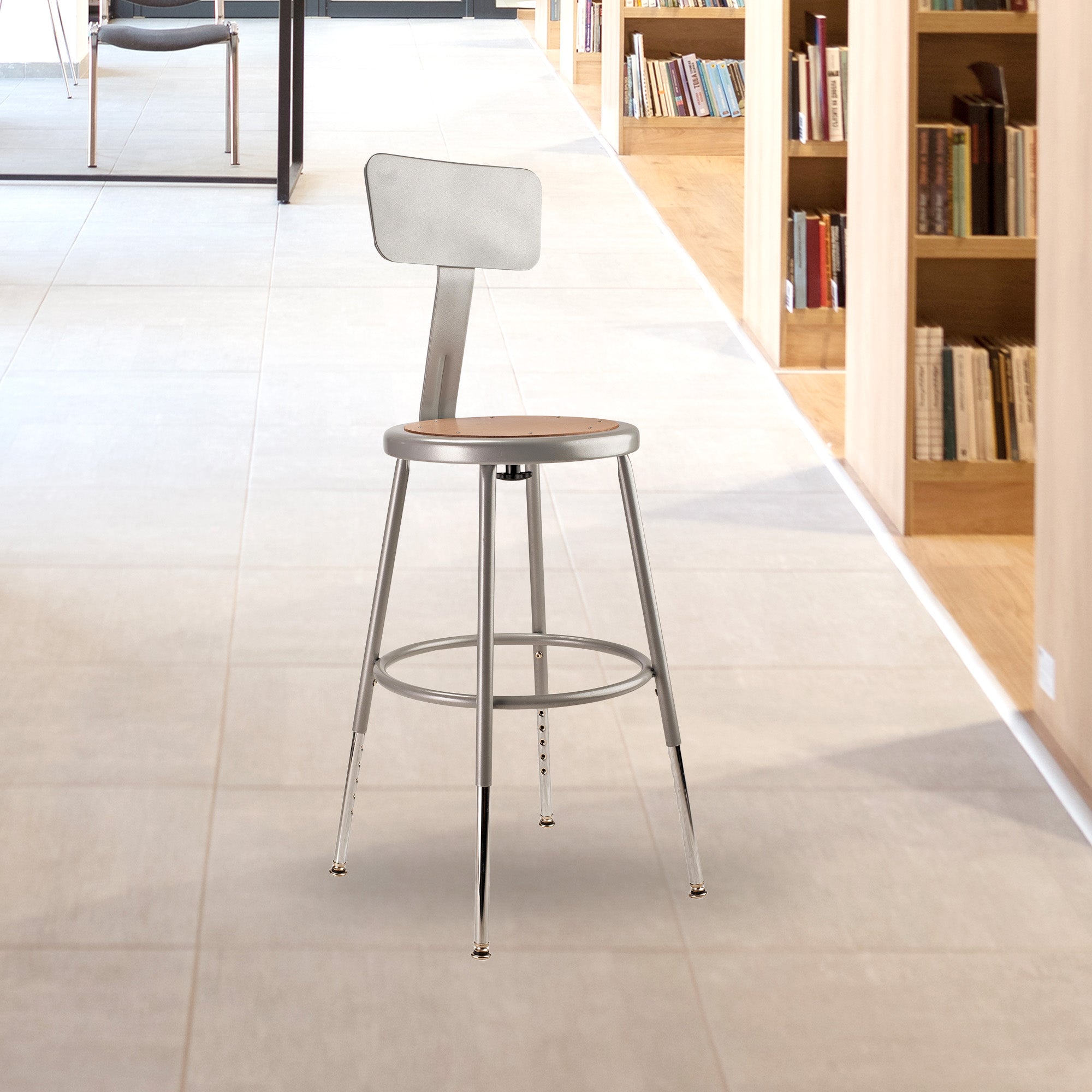 National Public Seating 18" Adjustable Stool w/Backrest, Grey (Open Box) - VMInnovations