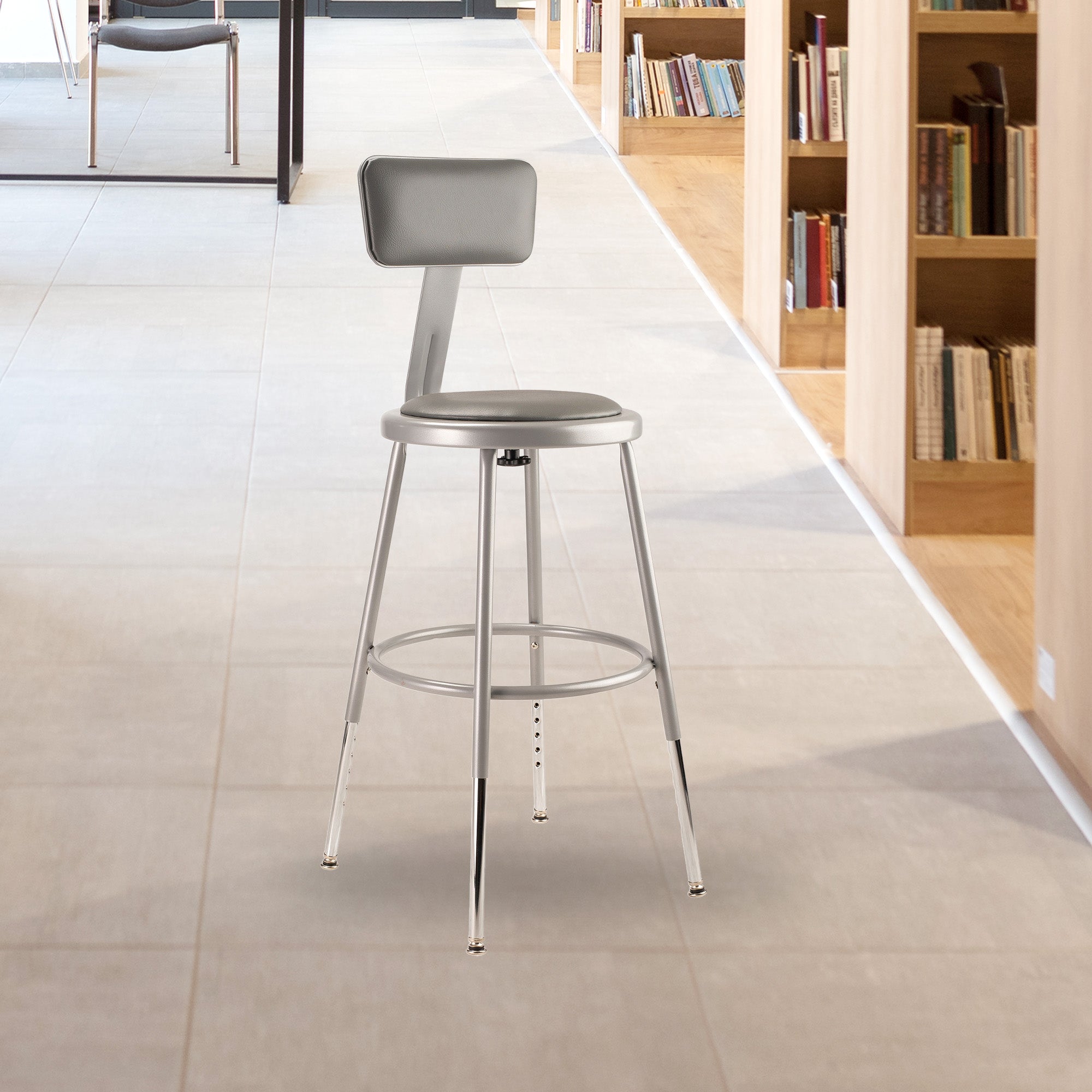 National Public Seating 18 Inch Adjustable Stool with Backrest, Grey (Used) - VMInnovations