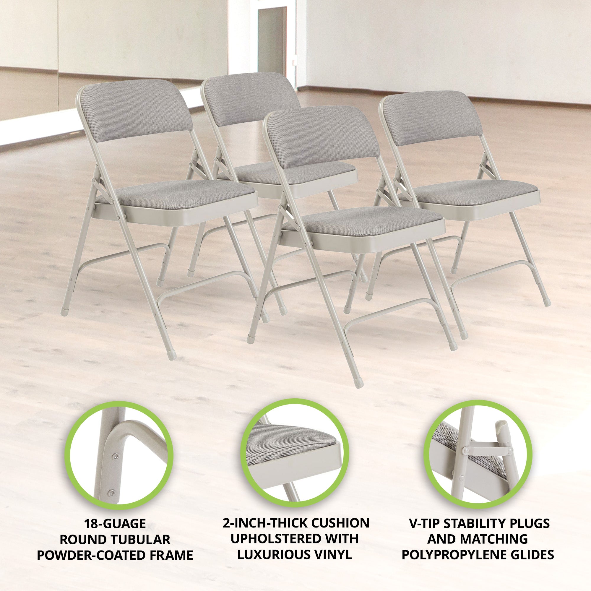 NPS 2200 Series 2" Cushion Fabric Folding Chair, Greystone, 4 Pack (Used) - VMInnovations