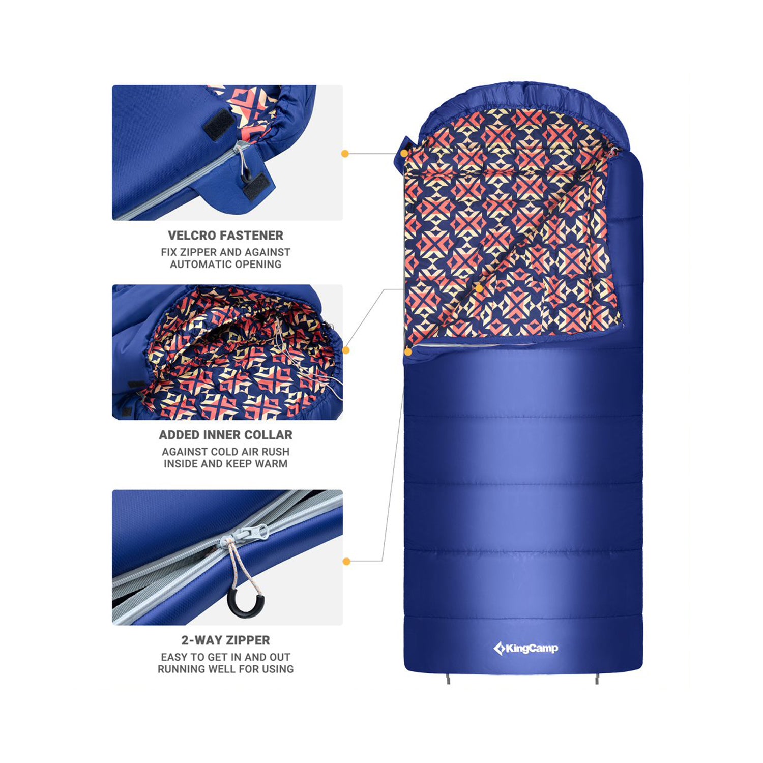 KingCamp 30 Degree Adult Sleeping Bag for Camping & Backpacking, Navy (Open Box) - VMInnovations