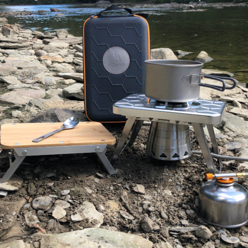 nCamp 4 Piece Outdoor Camping Cooking Stove Prep Surface Set with Carrying Case