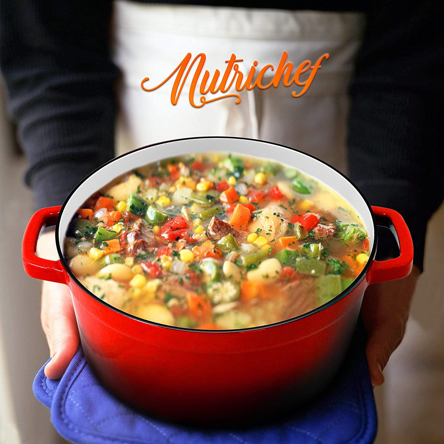 NutriChef 5 QT Enameled Cast Iron Dutch Oven w/ Self Basting Lid, Red (4 Pack) - VMInnovations