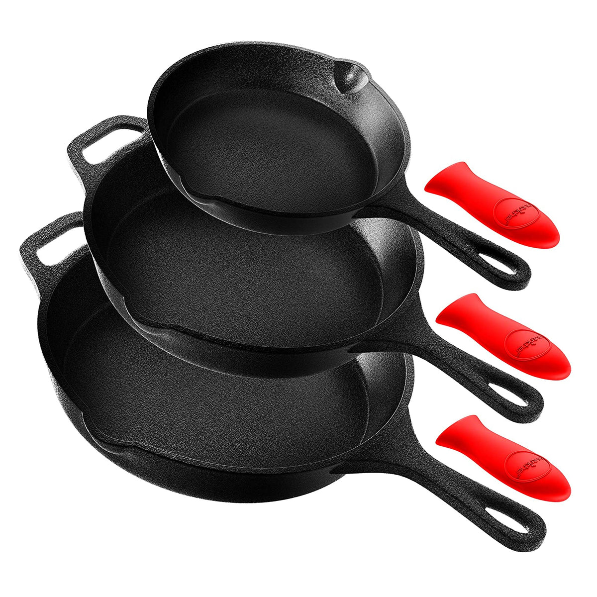 NutriChef 3 Piece Skillet Set, 18in Cast Iron Grill Pan, & 14in Pizza Baking Pan