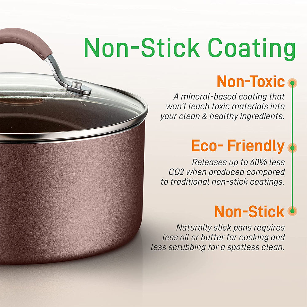 NutriChef Nonstick Kitchen Cookware Pots & Pans, 20 Piece Set, Bronze (Open Box) - VMInnovations