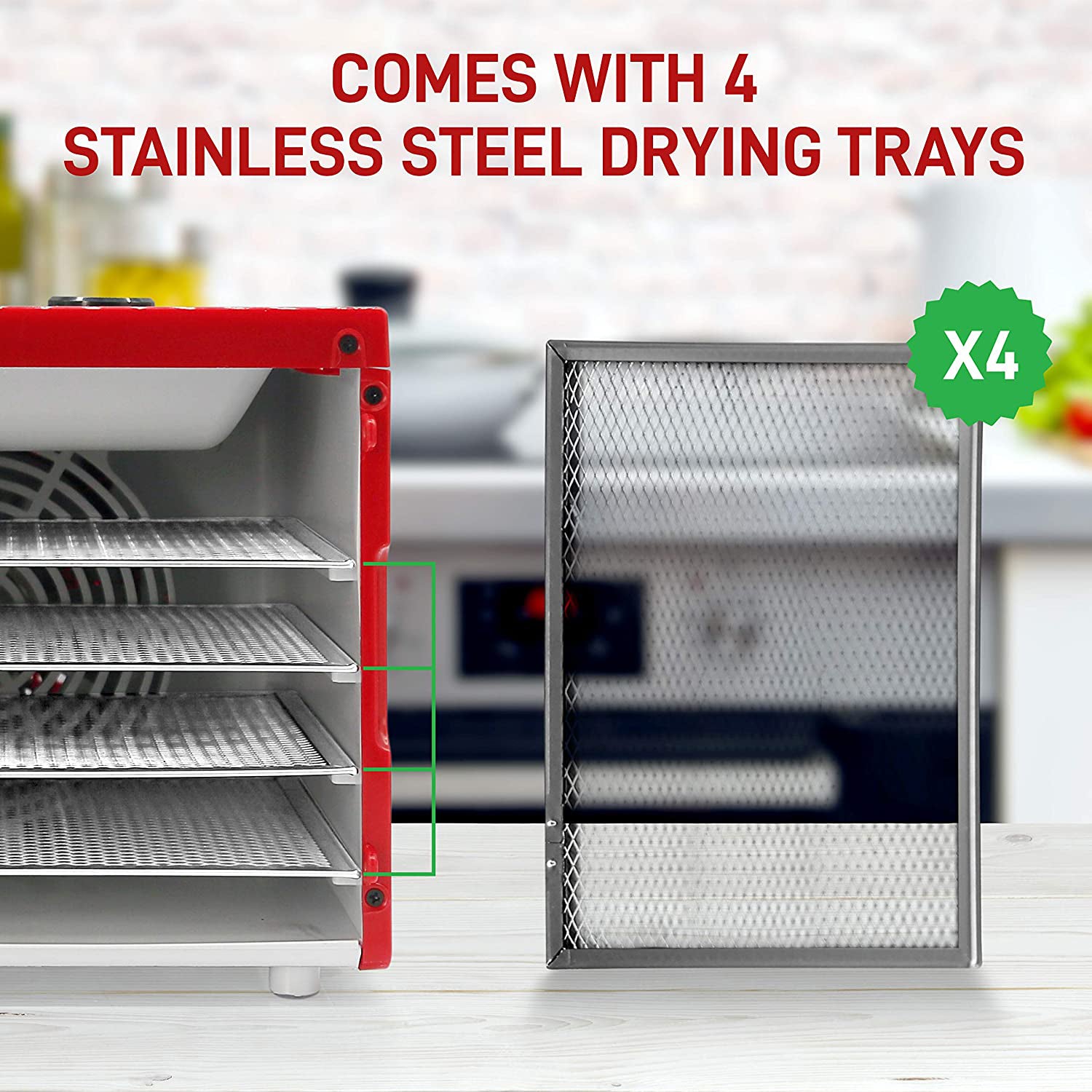 NutriChef 350 Watts Multi Tier Dehydrator Machine with 4 Trays, Red (Open Box)