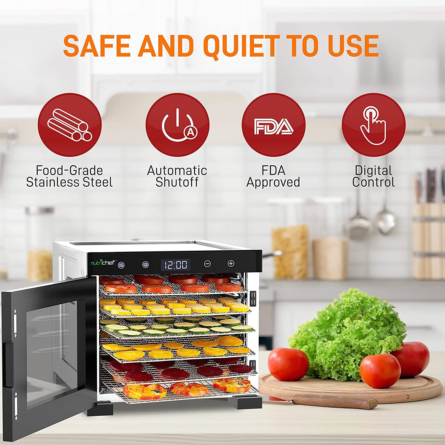 NutriChef Electric 600W Countertop Food Dehydrator w/ 6 Trays Silver (For Parts) - VMInnovations