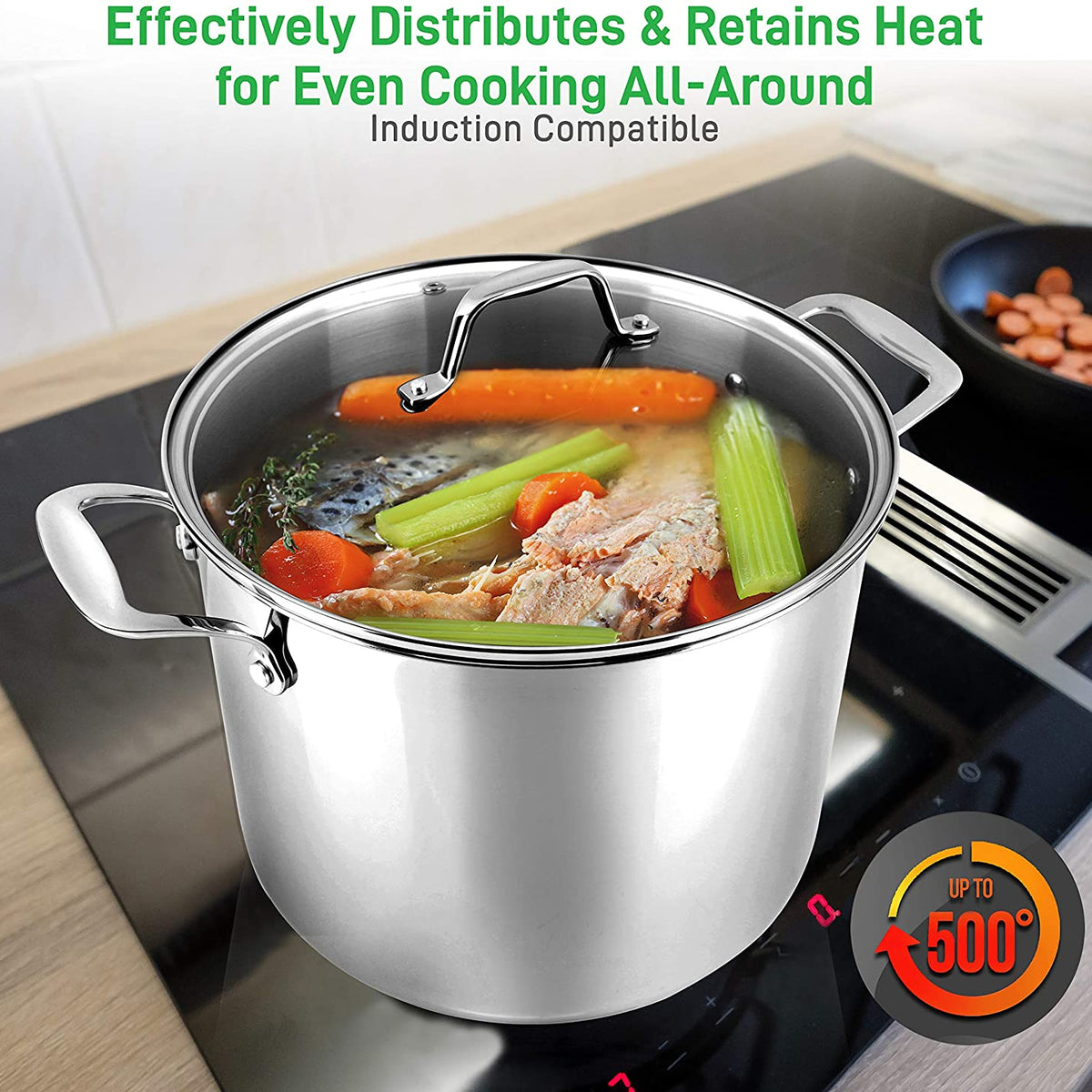 NutriChef Heavy Duty 15 Quart Stainless Steel Stock Pot with Handles and Lid