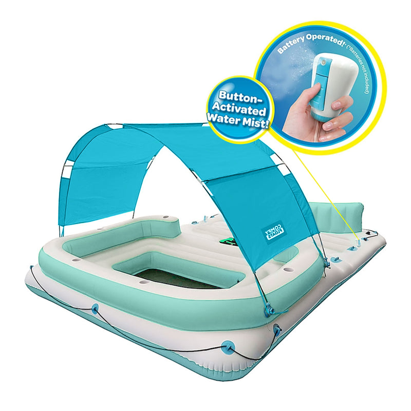 Comfy Floats 13 Ft Misting Platform Inflatable Summertime Float, White/Aqua