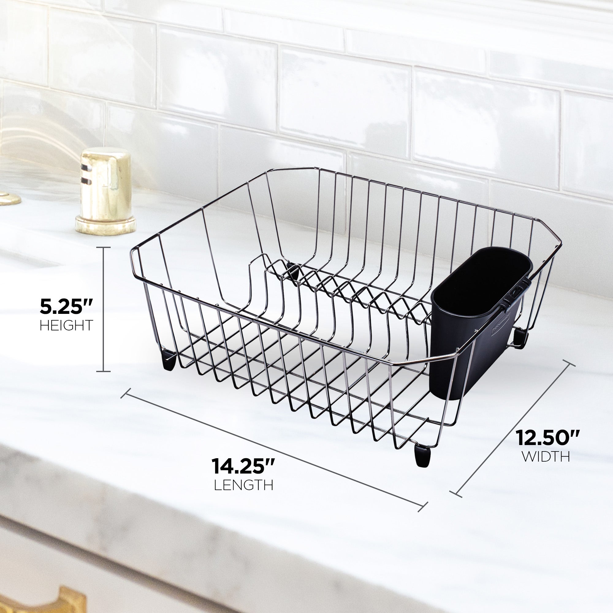 Rubbermaid Home Kitchen Gadget Twin Sink 11 Slot Dish Rack Drainer, Black Chrome - VMInnovations