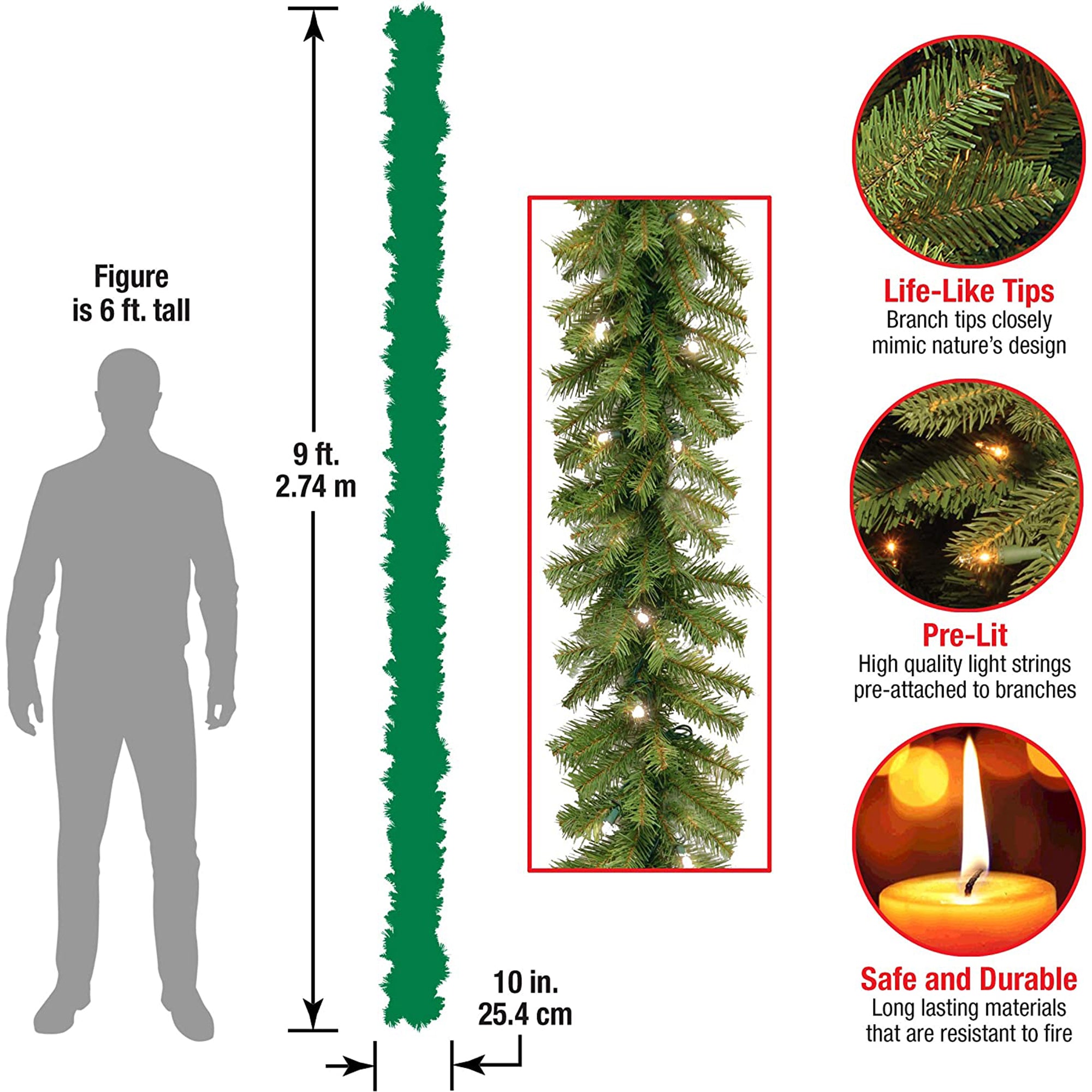 National Tree Company Norwood Fir 9 Foot Prelit Holiday Garland Clear (Used) - VMInnovations