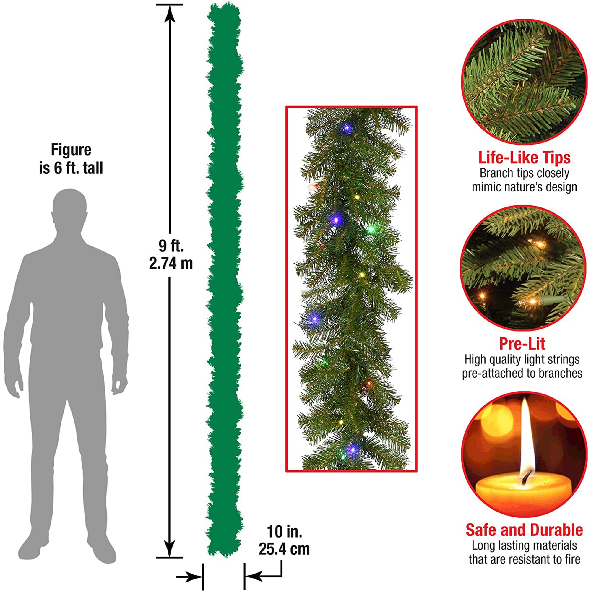 National Tree Company Norwood Fir 9ft Prelit Garland Color LED Lights(Open Box) - VMInnovations