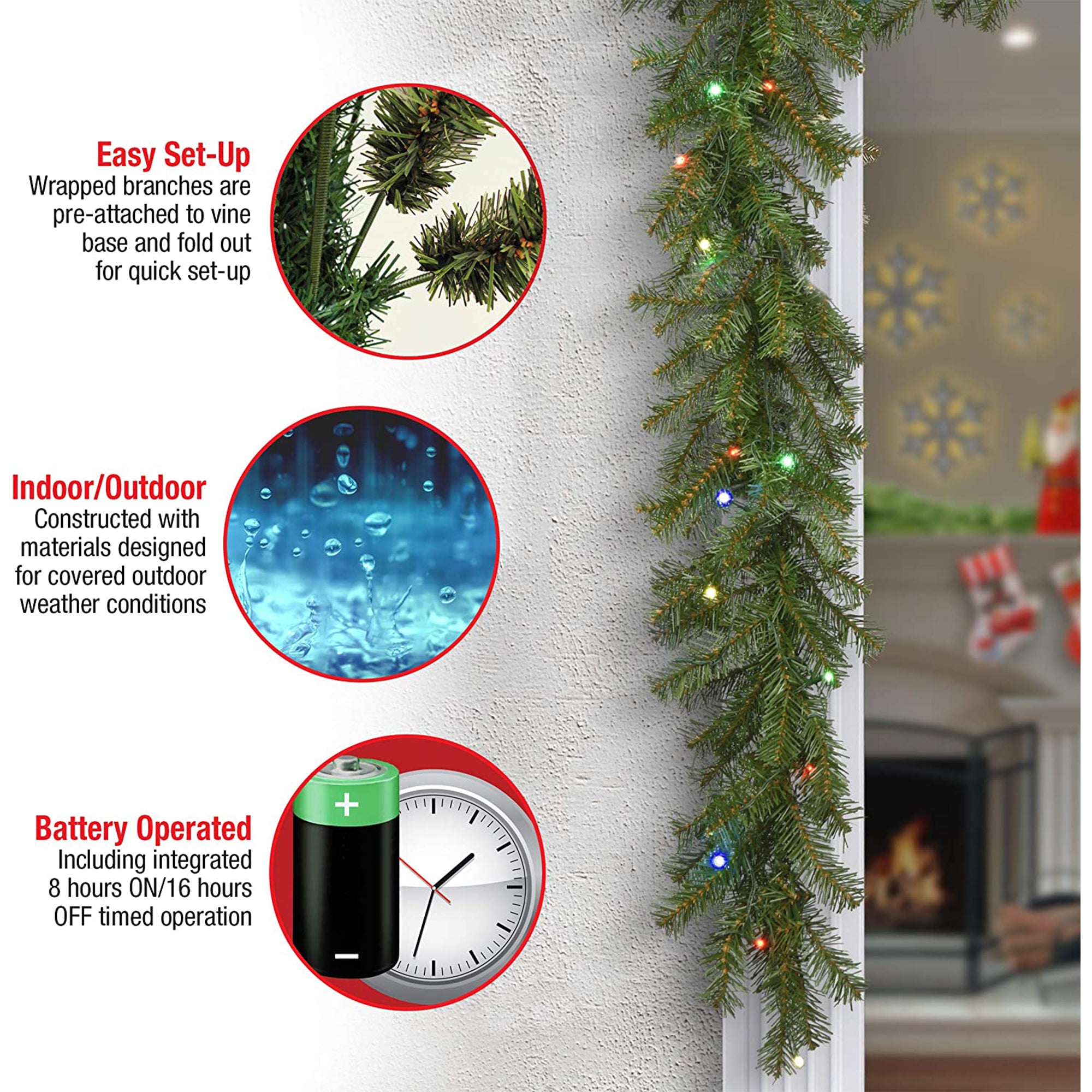 National Tree Company Norwood Fir 9ft Prelit Garland Color LED Lights(Open Box) - VMInnovations