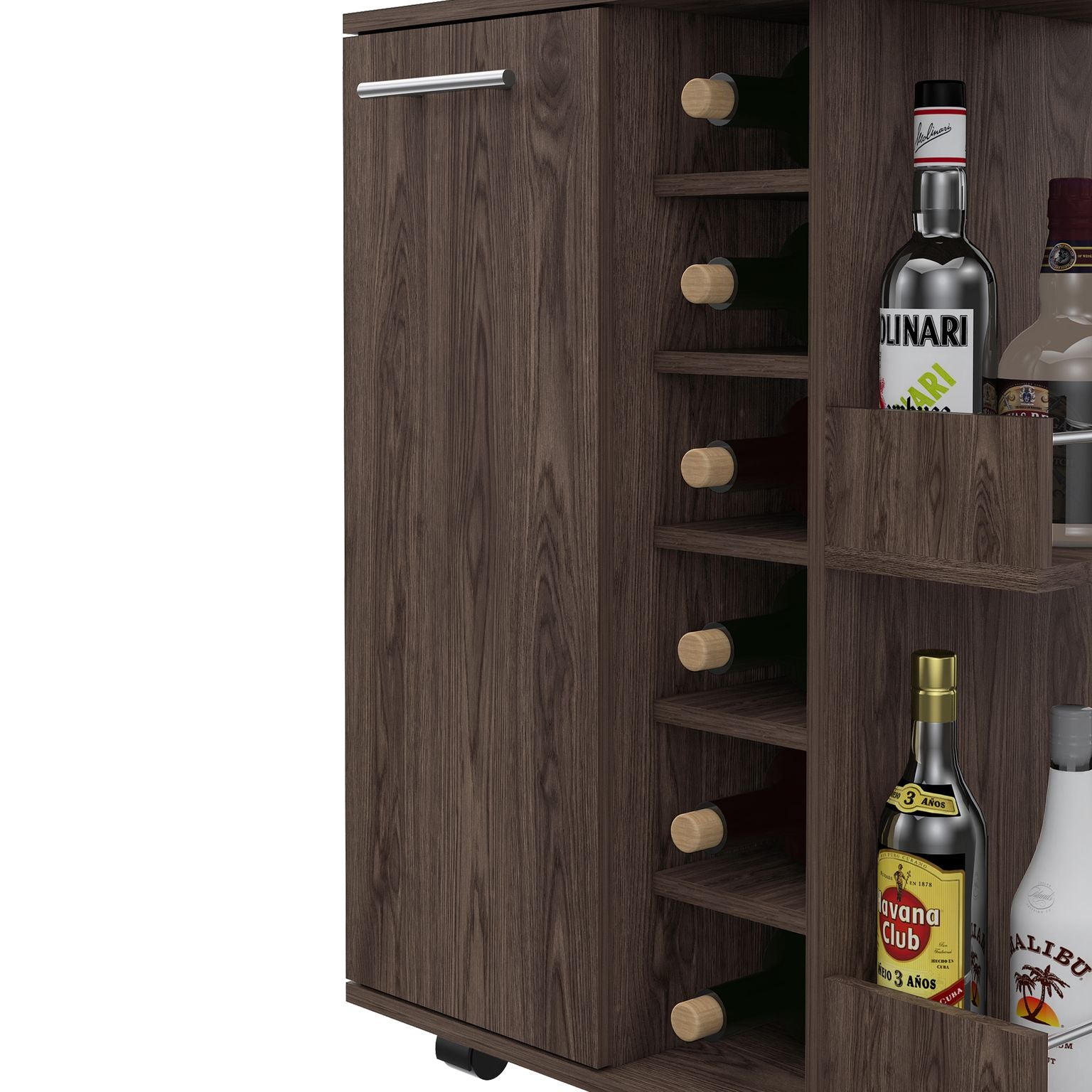 TUHOME Bar Storage Cabinet Cart for Wine and Liquor with Door, Amaretto (Used)