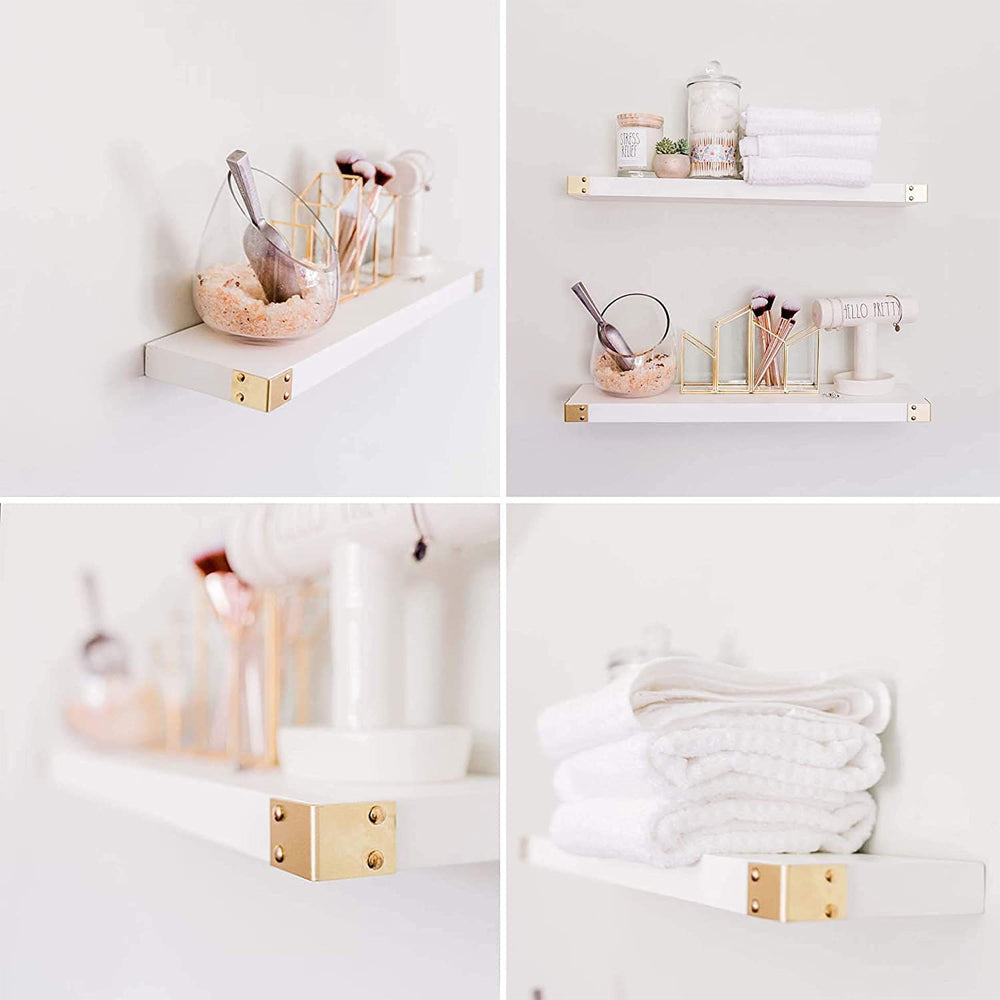 Willow & Grace Noelle 24 Inch Floating Wood Wall Mount Shelves, White, Set of 2