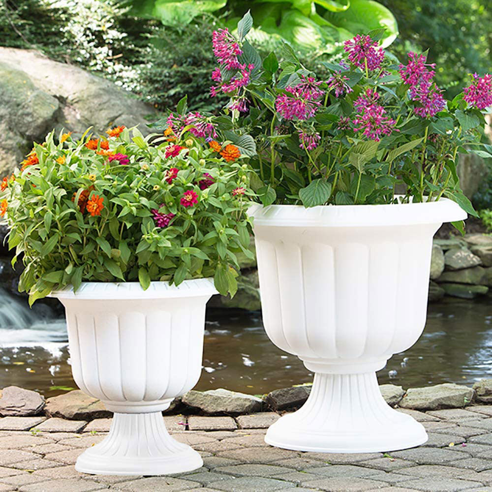 Novelty 19 Inch Outdoor Classic Urn Planter for Small Shrubs or Flowers, White - VMInnovations