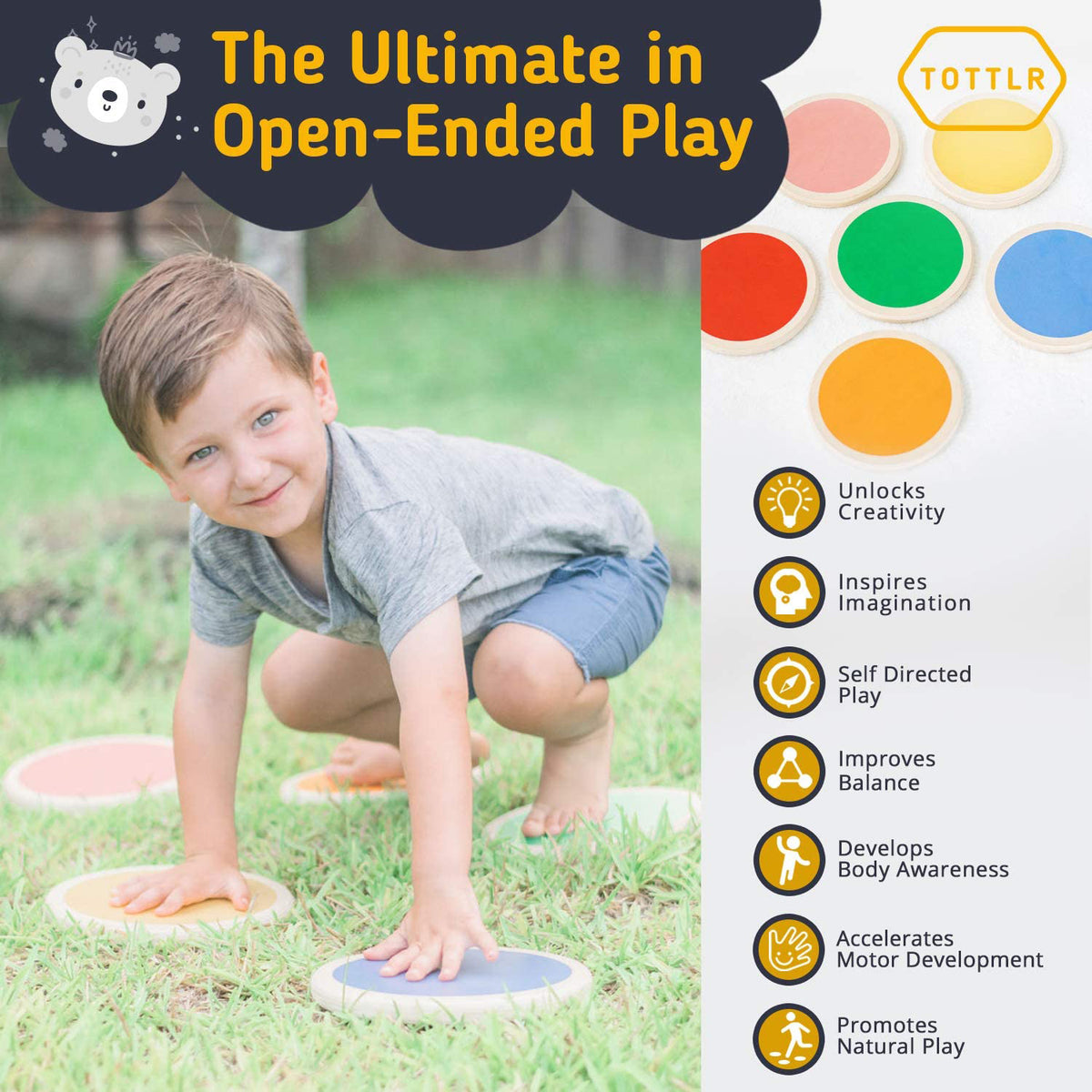 Tottlr All Wooden Toddler Exercise Development Activity Stepping Stone Play Set - VMInnovations