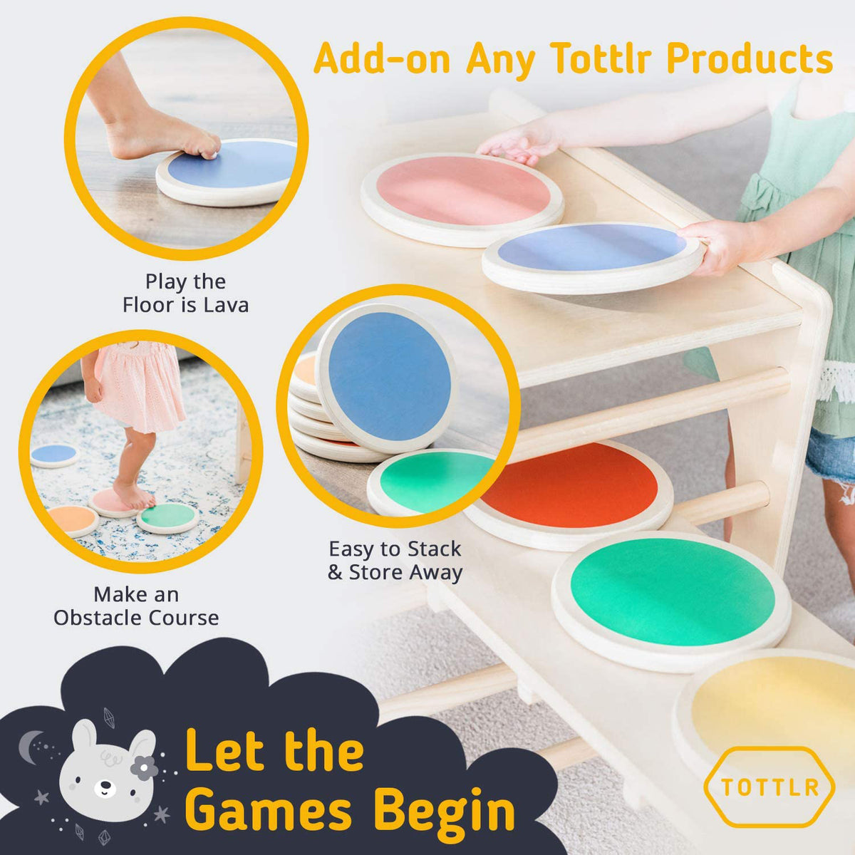 Tottlr All Wooden Toddler Exercise Development Activity Stepping Stone Play Set - VMInnovations