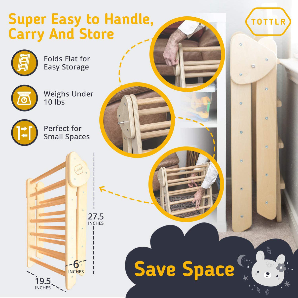 Tottlr All Wooden Toddler Growth Development Activity Climbing Triangle Play Set - VMInnovations