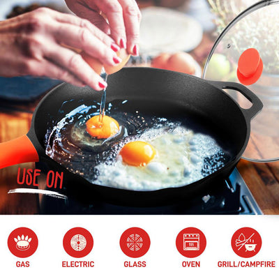 NutriChef Nonstick Cast Iron Frying Pan Set, 10 Inch (2 Pack) & 12 Inch (2 Pack)