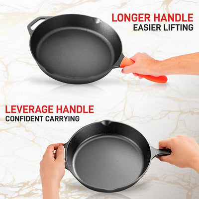 NutriChef 10 Inch Cast Iron Frying Pan Set with Lid & Handle Cover (Used)