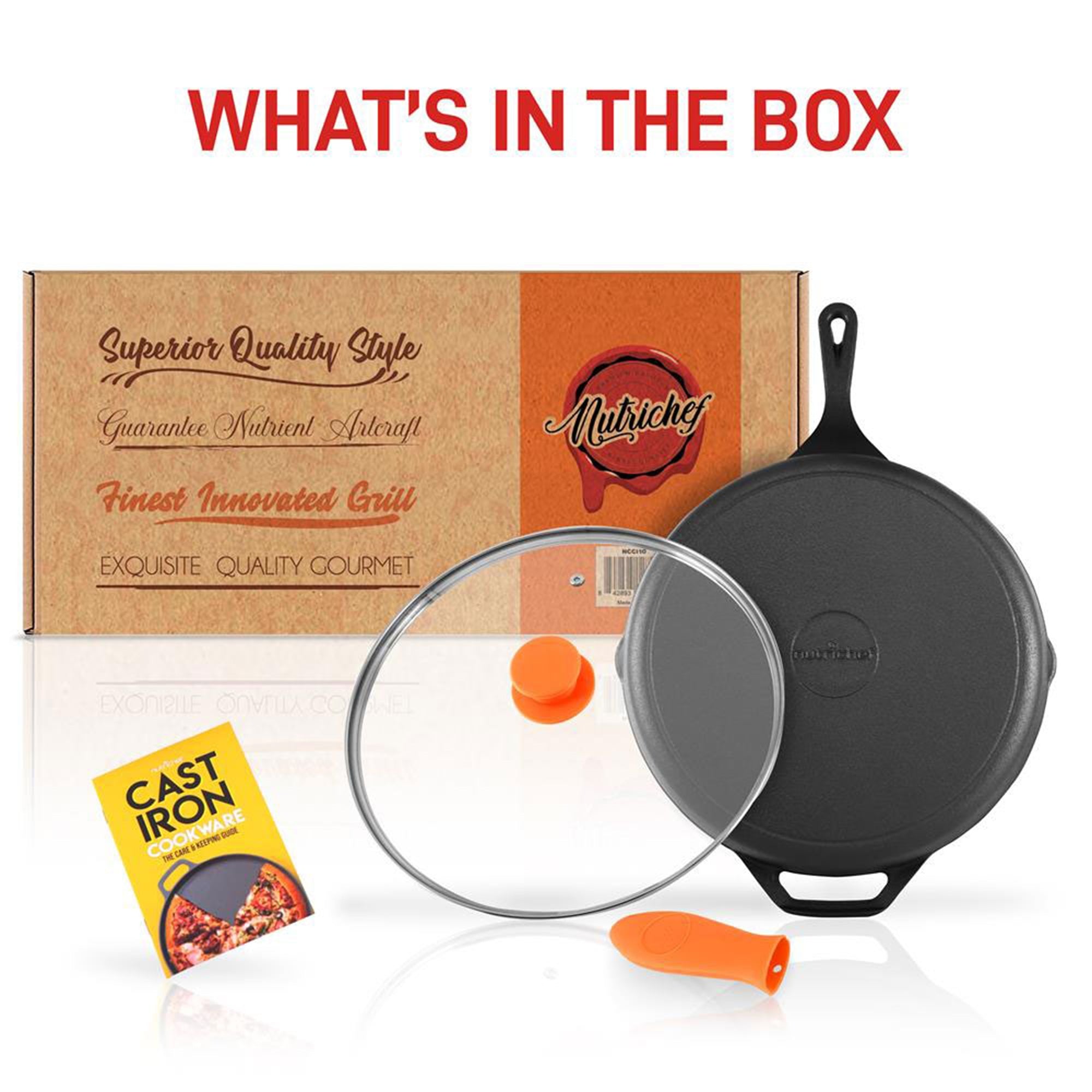 NutriChef 10" Pre Seasoned Nonstick Cast Iron Frying Pan with Lid & Handle Cover - VMInnovations