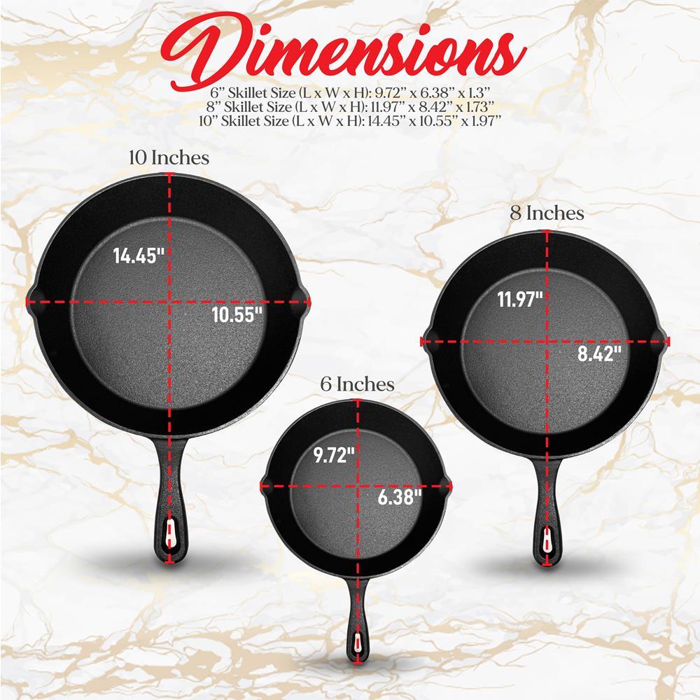 NutriChef Pre Seasoned Nonstick Cast Iron Skillet Kitchen Cookware Pan Set, 3 Pc