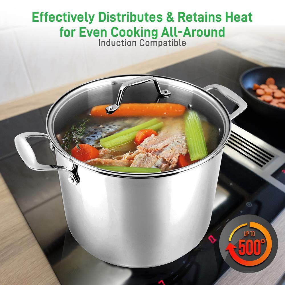 NutriChef Heavy Duty 19 Quart Stainless Steel Soup Stock Pot with Lid (4 Pack)
