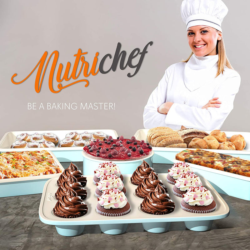NutriChef 6 Piece Non Stick Kitchen Stackable Ceramic Baking Pan Set (2 Pack)