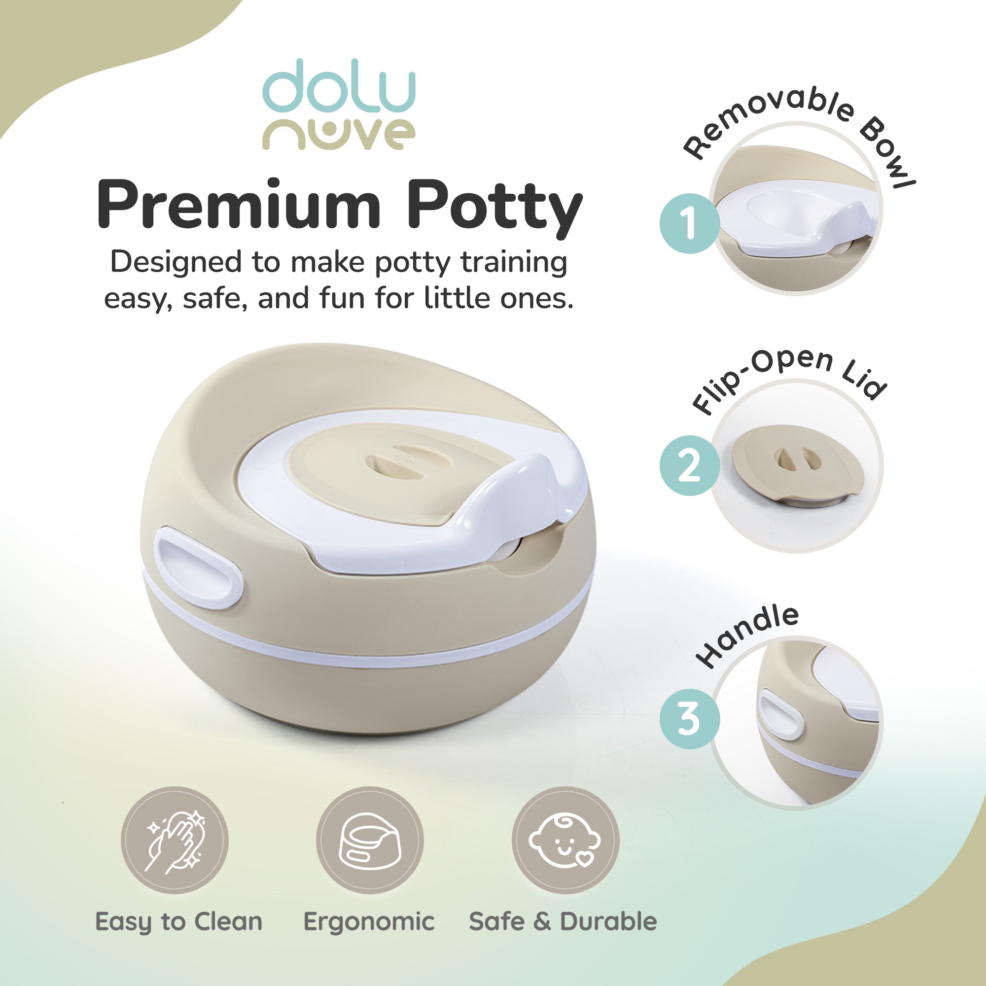 Dolu Nuve Potty Training Seat, Portable Toilet Chair for Kids, Relax Beige - VMInnovations