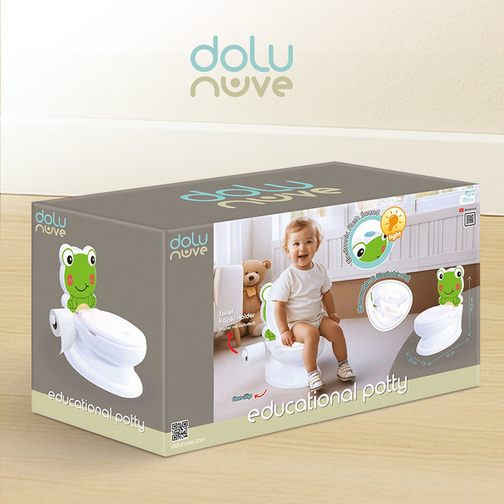 Dolu Nuve Frog Baby Toddler Potty Chair Light Sound Toilet Paper Holder, White - VMInnovations