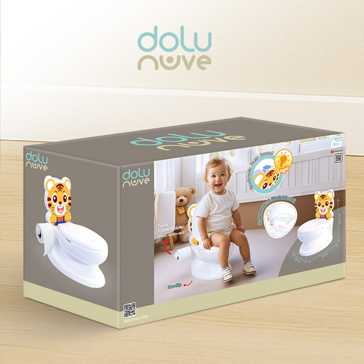 Dolu Nuve Tiger Baby Toddler Potty Chair Light Sound Toilet Paper Holder, White - VMInnovations