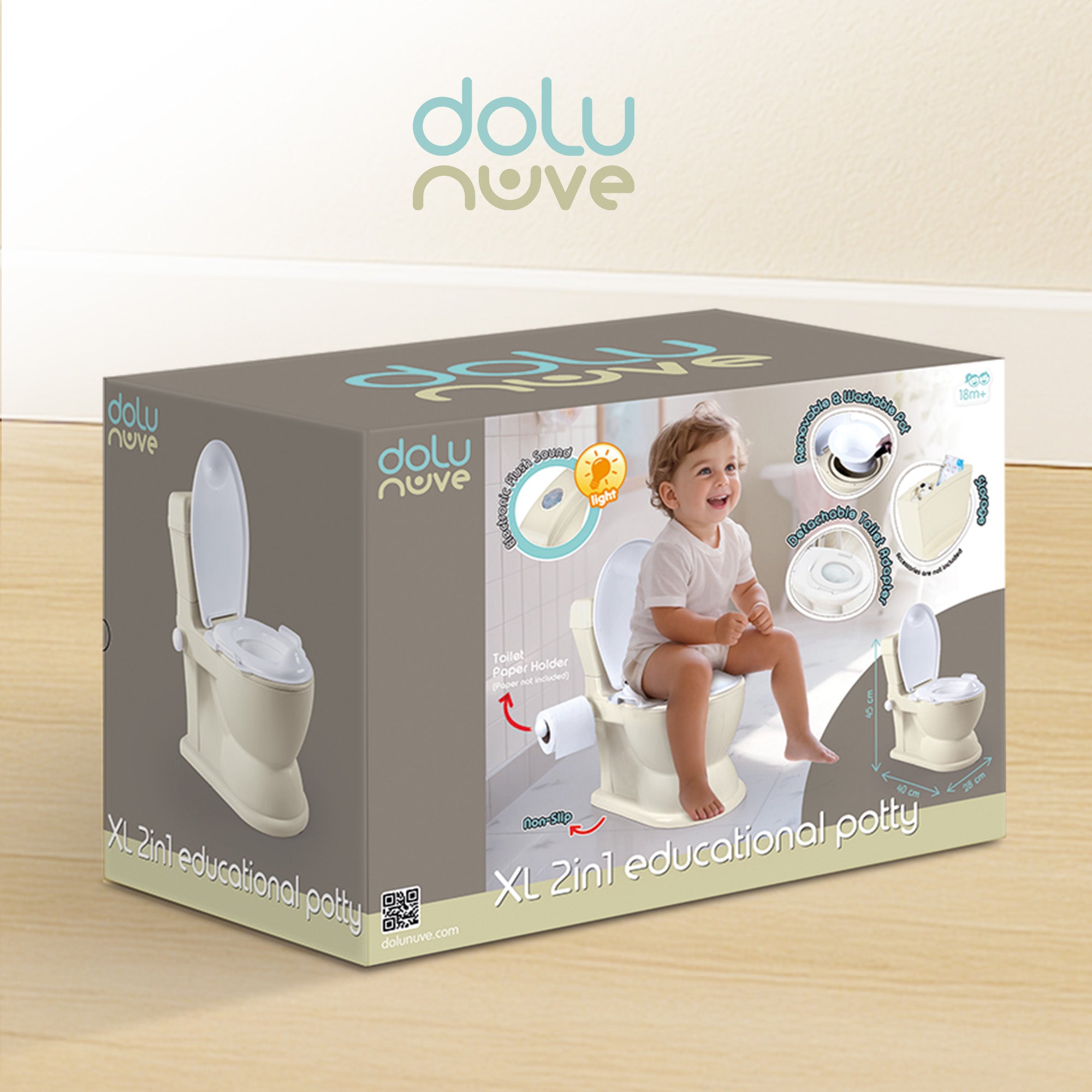 Dolu Nuve Educational XL Potty, Flip-Top Lid for Children, Beige (Open Box) - VMInnovations