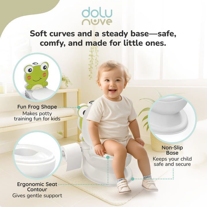 Dolu Nuve Frog Baby Toddler Potty Chair Light Sound Toilet Paper Holder, White - VMInnovations