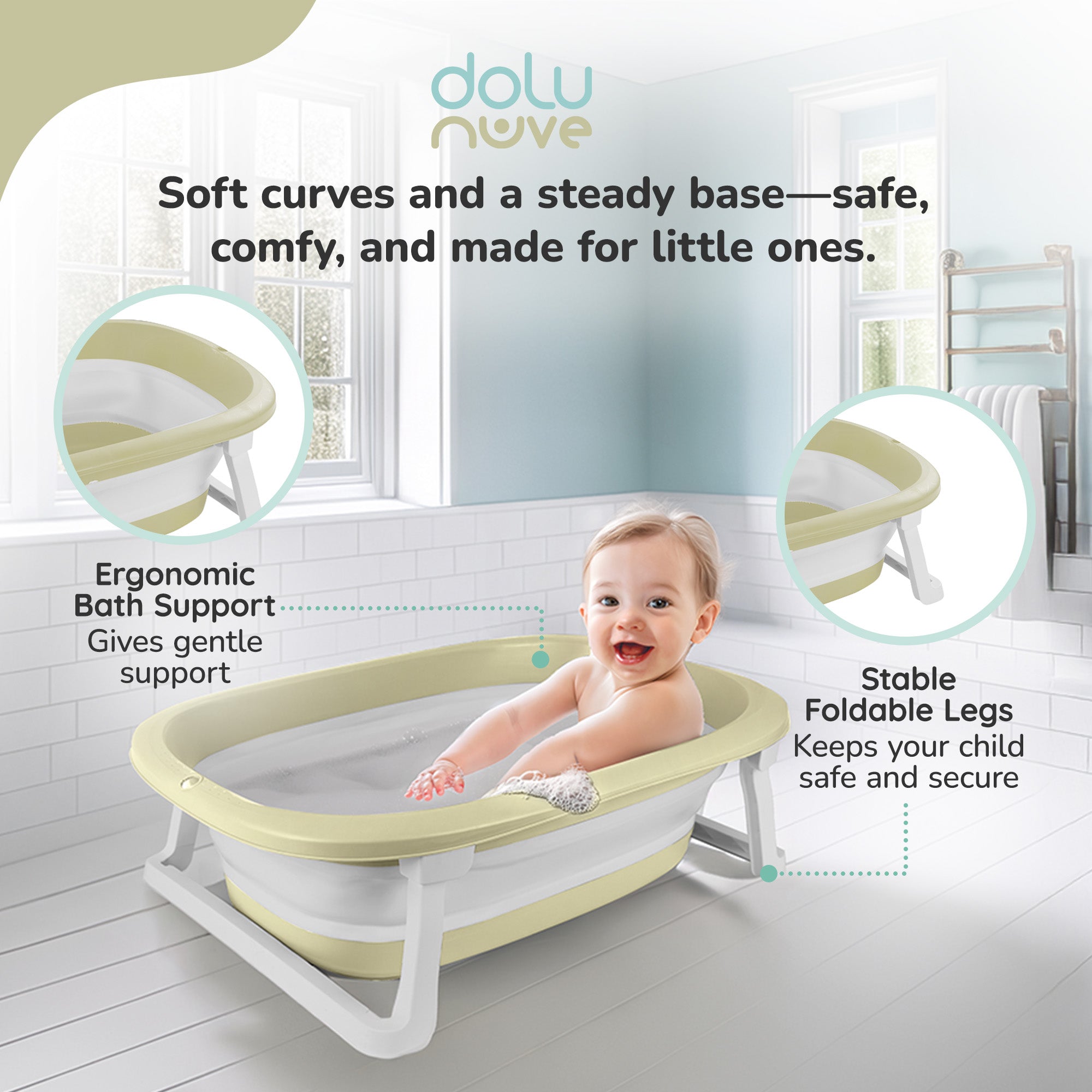 Dolu Nuve Foldable Baby Bathtub Collapsible Infant Bath Tub for Newborns, Green
