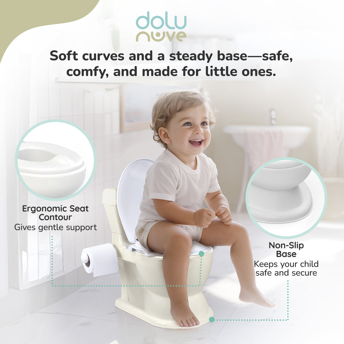 Dolu Nuve Educational XL Potty, Flip-Top Lid for Children, Beige (Open Box) - VMInnovations