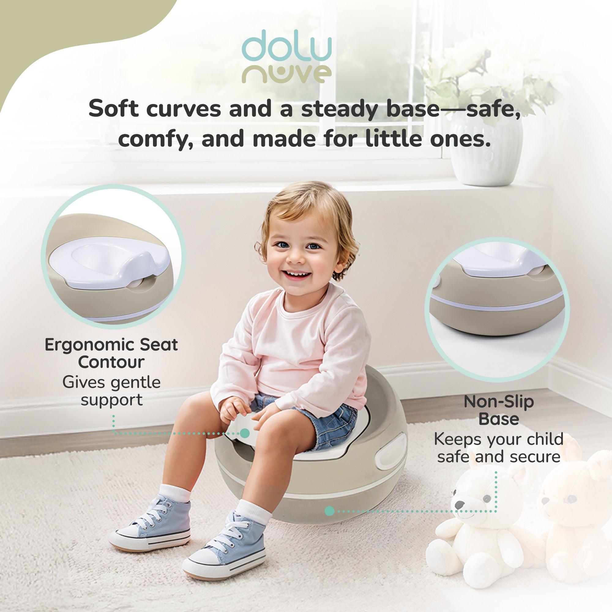 Dolu Nuve Potty Training Seat, Portable Toilet Chair for Kids, Relax Beige - VMInnovations