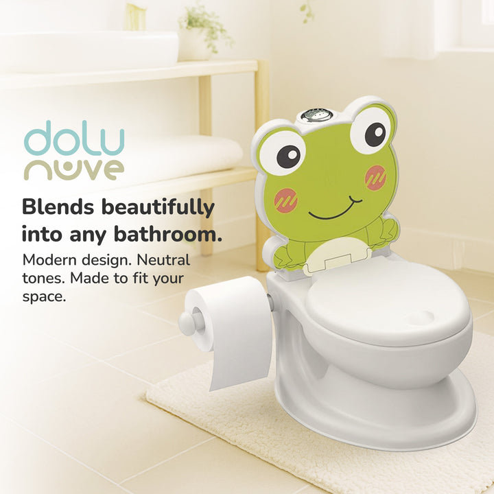 Dolu Nuve Frog Baby Toddler Potty Chair Light Sound Toilet Paper Holder, White - VMInnovations